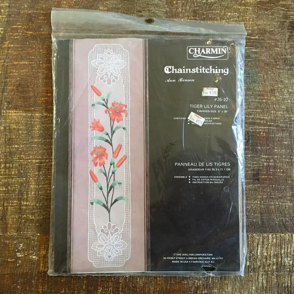 Janlynn Charmin Chainstitching Crewel Kit Tiger Lily Panel Floral Vintage NEW